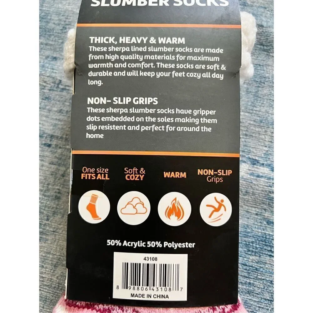 New! Heat Trendz Pink Red White Sherpa Slumber Slipper Socks One Size Fits All